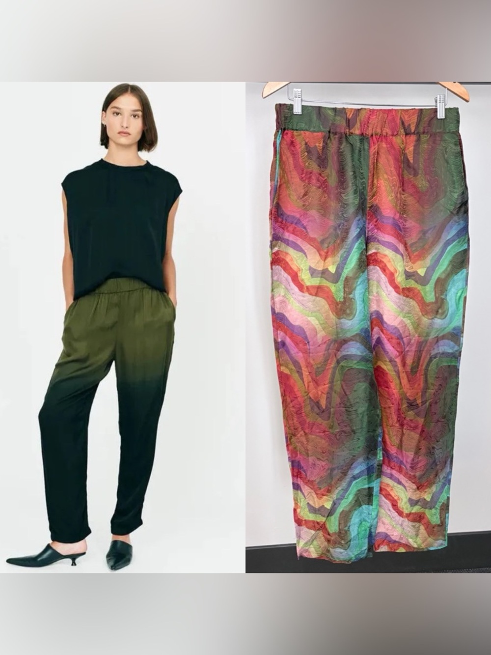 New Raquel Allegra Fez Multi Waves Color Ankle Silk Blend Pull On Pants XL (3)